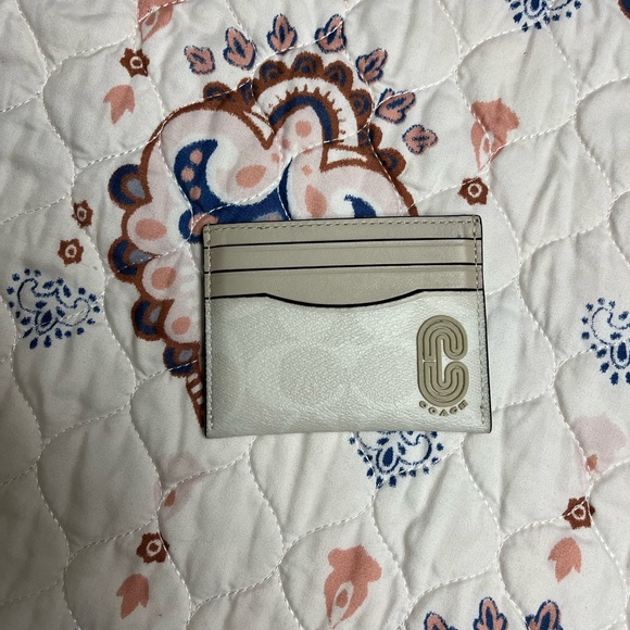 Coach Leather Card Case Wallet Signature Canvas Retro Coach Patch 1299 Chalk - Picture 2 of 4